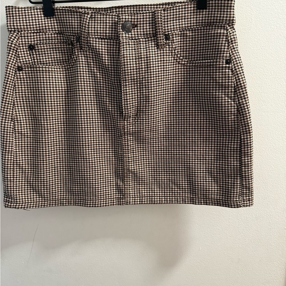 American Eagle Houndstooth Mini Skirt Brown White Super Stretch Womens Size 8